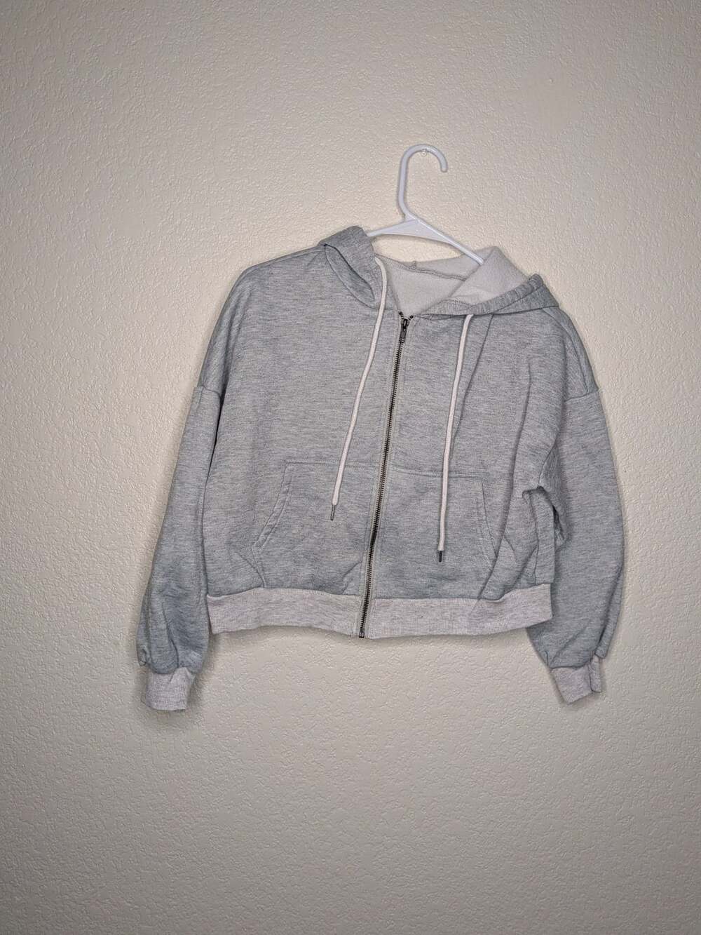 SHEIN Full-Zip Cropped Hoodie Size M Gray Polyester